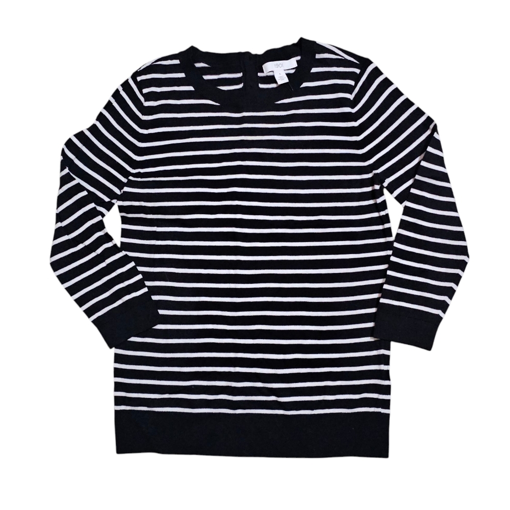 NORDSTROM 1901 Blouse Black Striped Crewneck Sweater Top Womens Small